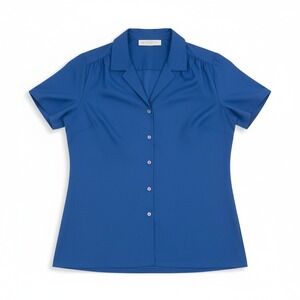 Lady Arrow Vintage Royal Blue Button Down, Woman's Large Shirt. Notched‎ Collar